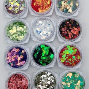 12 Pots Set Nails Art Colorful Sequins Gliter Chunks Multi-size Sparkly 3D Glitter Flakes DIY Manicure Decoration